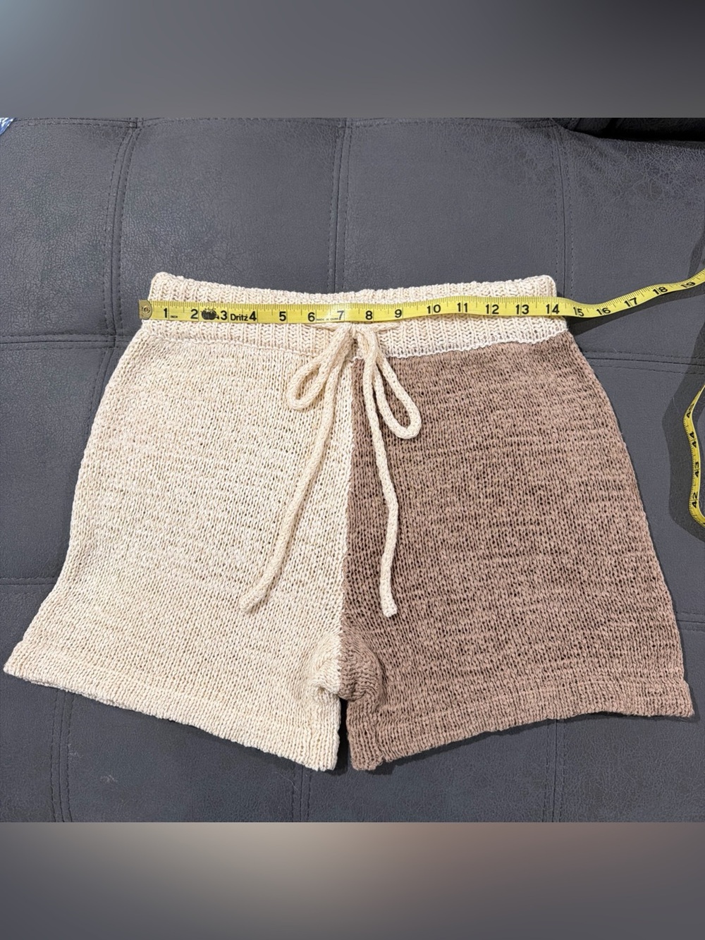 Blu Pepper Two-Tone High Waist Knit Shorts in Cream and Brown NWOT